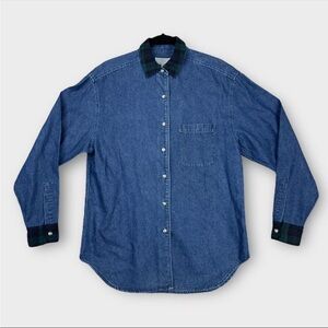 Vintage Brooks Brothers LS Denim Button Up Shirt Womens XS Plaid Collar And Cuff